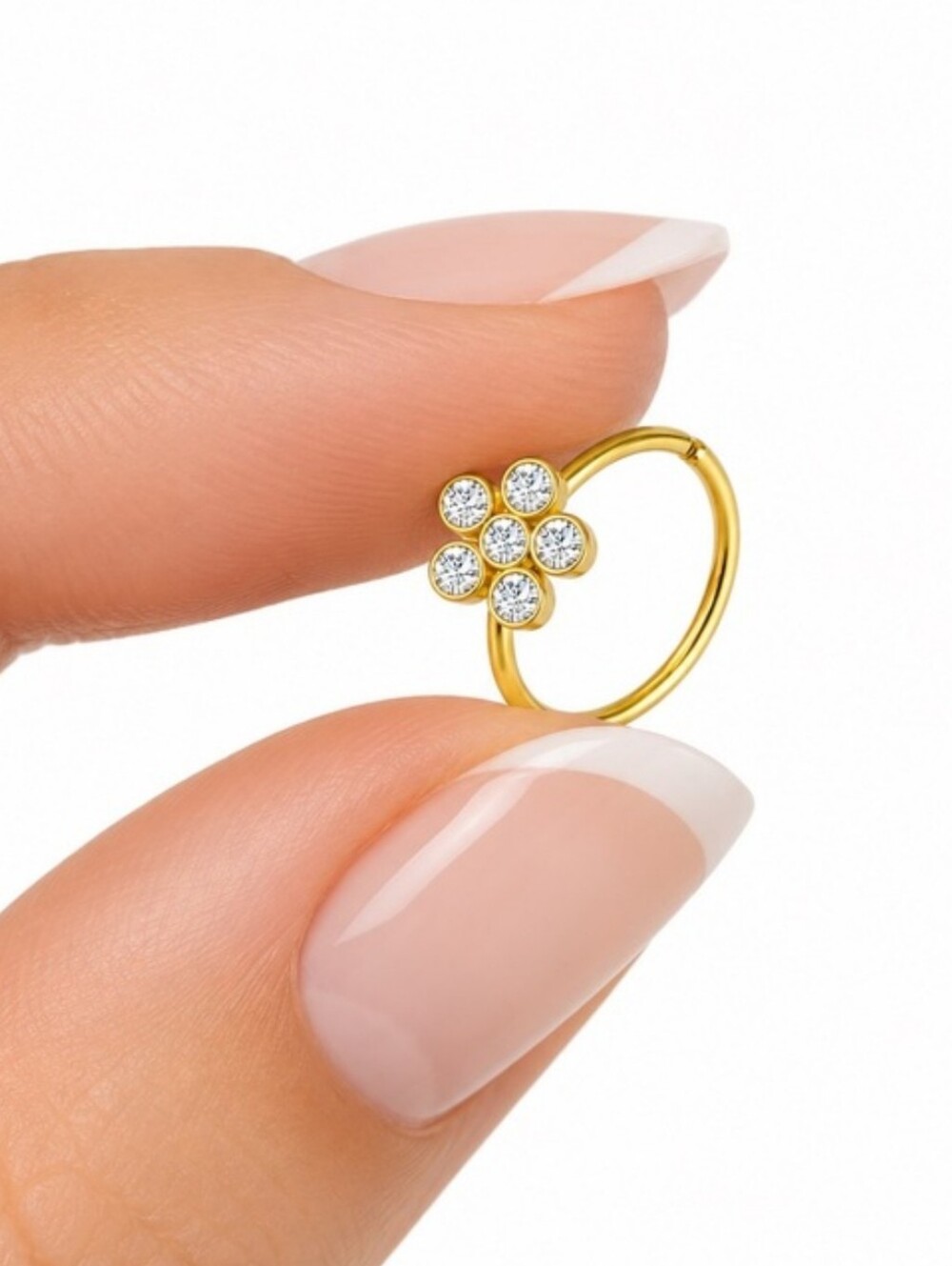 Gold Flower CZ Hoop Nose Ring - Women Jewelry